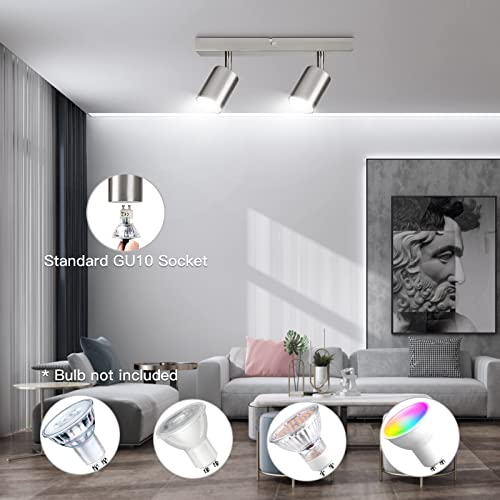 Ketom GU10 Deckenstrahler LED, Deckenstrahler 2 Flammig, LED Deckenleuchte Schwenkbar, Mattes Nickel Deckenlampe Spot, Modern Strahler Deckenspot für Küche, Wohnzimmer, Schlafzimmer