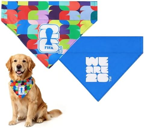 FIFA™ World Cup Licensed Dog Bandana 2 Pack for Large Dogs | 2-in-1 Reversible, Slide-On Match Day Scarf, Soft Breathable, Soccer Fan Gift