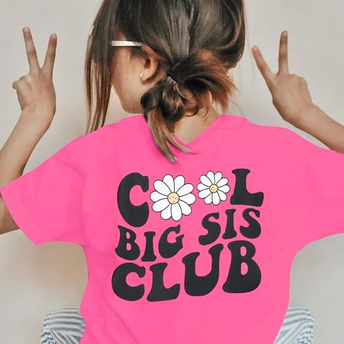 Image of LOTUCY Toddler Girls Big Sister Shirt Cool Big Sis Club Announcement Outfit | Promoted to Big Sister Shirts for Baby Girls Short Sleeve Tees Big Sis Tops