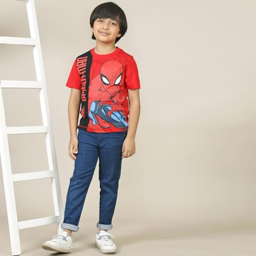 Image of Kidsville Official Marvel Avengers Spiderman Boys Half Sleeve Round Neck White Graphic Printed Cotton T-Shirts for Kid Boys