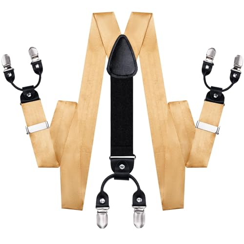 Image of Hi-Tie Men Suspender Bowtie Set Suspenders Pre-tied Bow Tie Pocket Square Cufflinks Adjustable Y Shape 6 Clips Braces Tuxedo