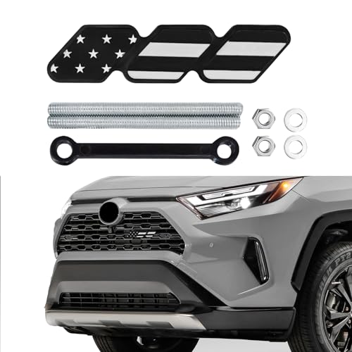 Image of Tri-Color Grille Decor Badge, Front Grill Emblem, Tri-Color Grille Badge Emblem Decoration Accessories, Grille Insert Trims Car Decor Fit for Tacoma 4Runner Tundra (Black Flag)