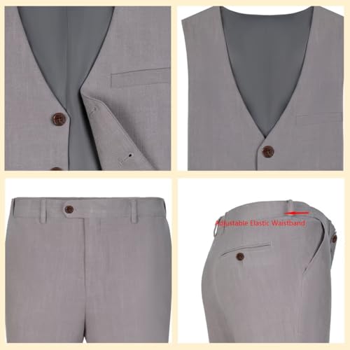 Men's Linen 2 Piece Suit Slim Fit Wedding Groomsmen Tuxedos Summer Beach Prom Vest Pants Set4