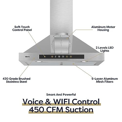 Image of CIARRA Smart Range Hood 30 inch with Voice Control, Compatible with Alexa /Google Home /Smart Life Assistant, Kitchen Vent Hood in Stainless Steel with 2 Carbon Filters, CAS75308W-003