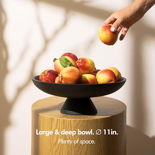 KIVY Concrete Fruit Bowl for Kitchen Counter - Large Decorative Bowl for Home Decor - Modern Key Bowl for Entryway Table - Pedestal Bowl - Decorative Bowls for Home Decor - Black Fruit Bowl Decor - Image 4