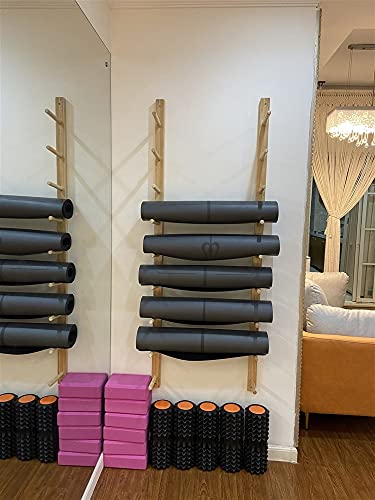 Support de tapis de yoga en bois authentique, présentoir mural robuste - 4