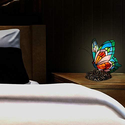 Fumat Bedside Table Lamp Led Tiffany Table Lamps Blue Fairy Stained Glass Shade On Off Switch Desk Lamp Butterfly Night Light Reading Side Table Lamp For Living Room Bedroom Farmhouse Hotel Lamps #TOP2