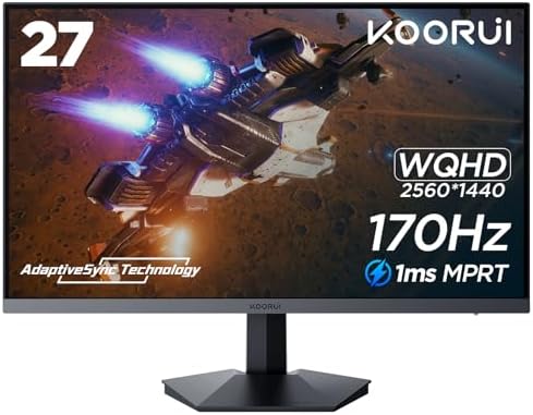 KOORUI 27 Inch Monitors, 4K Computer Monitors UHD(3840 * 2160), IPS, 4ms, 60Hz, 2x HDMI 2.0 & DisplayPort 1.4, Adpitive Sync, HDR10, VESA 100 * 100mm, 90% DCI-P3, Eye Care
