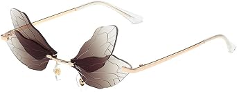 Dragonfly Rimless Sunglasses Wing Shaped Butterfly Fairy Shades Glasses Fashion Party Sunglasses for Women Men