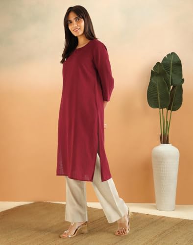 Image of Fabindia Women's Cotton Solid Long Kurta
