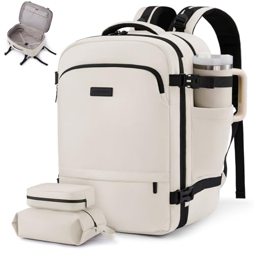 LOVEVOOK Carry On Backpack For Women & Men, 40L Personal Item Travel Bag, TSA Travel Backpack for Airplanes with Cup Holder, Business Weekender Overnight Waterproof Daypack with 2 Cubes, 17.3 inch