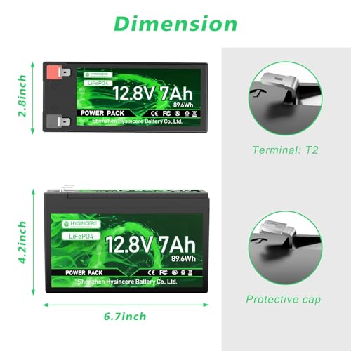 HYSINCERE 12V 7Ah LiFePO4 Batterie, Wiederaufladbarer Lithium Akku mit integriertem BMS, IP65 wasserdicht, 2000+ Tiefzyklen, 12V Ersatzakku für Kinder-Elektroautos, Alarmanlage, USV, Futterautomat