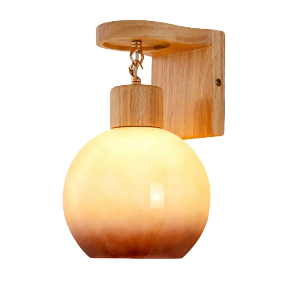 HUAYUSEDF E26 Light Source Single-Head Wall, Personalized Wood Glass Sconce, Nordic Simple Style Lamp, Living Room Entrance TV Cabinet Decorative Lighting Fixtures