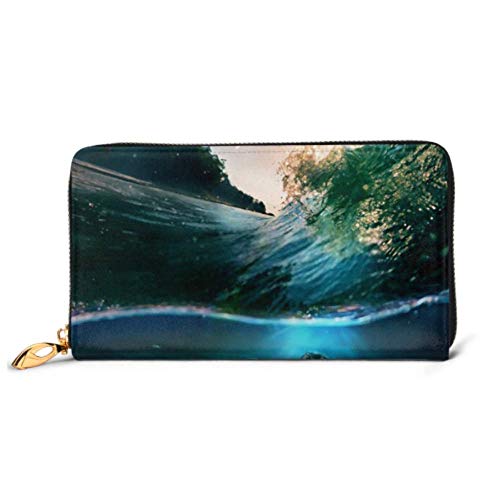Preisvergleich Produktbild JHGFG Mode Handtasche Reißverschluss Brieftasche Tropical Paradise Vorlage Sonnenlicht Ocean Surfing Telefon Kupplung Geldbörse Abendkupplung Blocking Leder Brieftasche Multi Car