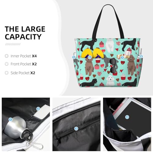 Fashion Poodles Dogs Print Beach Bag Waterproof Beach Totes Bags For Women, Lightweight Foldable Pool Bag With Zipper Wet Compartment3