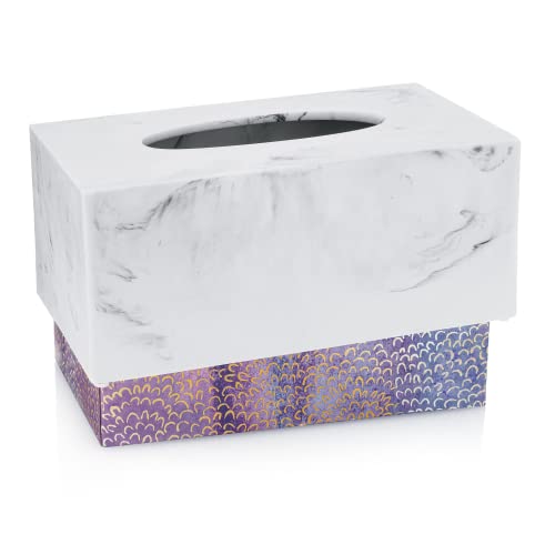 Essentra Home Rectangular Tissue Box Cover, White Marble Heavy Facial Tissue Holder – Blanc Collection #TOP2