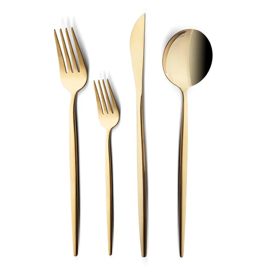 Karaca Bella Shiny Gold - Cubertería para 6 personas, 24 piezas