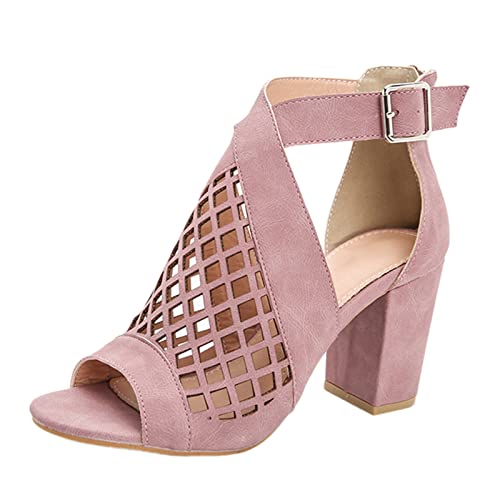 Sandalias De Tacón Alto Mujer Ceremonia Plata Zapatos De Moda De Mujer Correa Cruzada Hebilla Dress Zapatos Chunky Bloque Heel Sandalias Profesionales Salsa Zapatos, Rosa, 43 EU