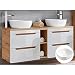 Produktbild Lomadox Badmöbel Waschtisch Set in weiß Hochglanz & Wotaneiche, 2 Keramik-Aufsatzwaschbecken, 140cm Waschtischunterschrank 4 Softclose-Schubkästen