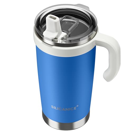 Image of For Iced Coffee & Smoothies - Never Drink from a Moldy Lid Again: 20oz Hygienic Tumbler, 100% Leakproof Lid & Removable Foldable Spout. Reinforced Base, Fits Cup Holders - Blue