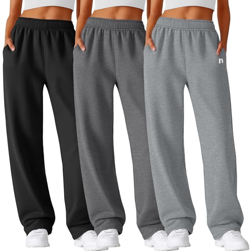 Taille élastique pantalon de jogging pour femme lot de 3 bas amples avec poches confortables