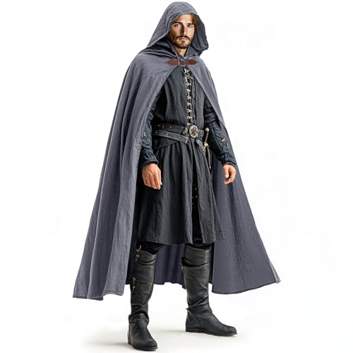 Ibeauti Renaissance Hooded Cloak Cotton Cloak Halloween Medieval Costume Cape Women Men (Dark Grey)