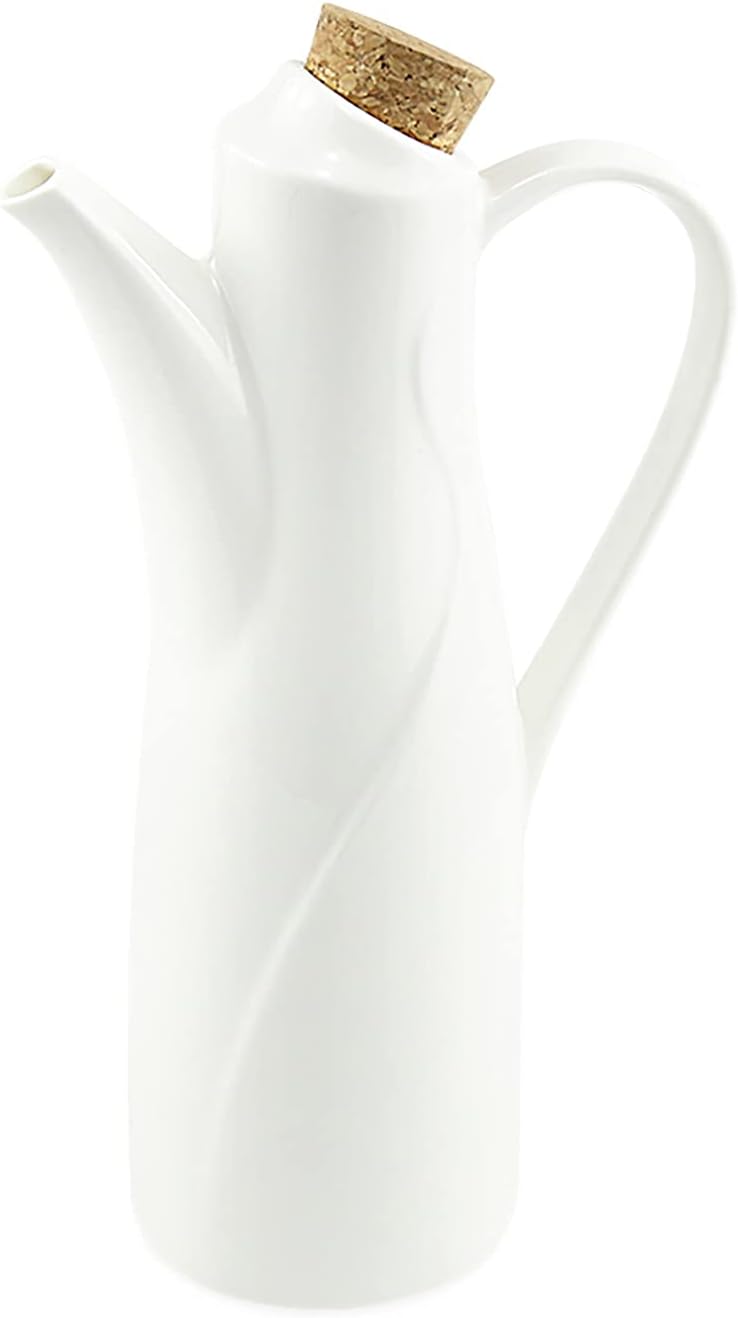 Oil Dispenser Bottle, 8.45 FL OZ (250 ML), 77L Ceramic Tabletop Olive Oil Dispenser Bottle - Soy Sauce or Vinegar Cruet with Pourer - Modern White Ceramic Dinner Liquid Condiment Dispenser
