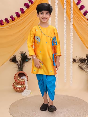 Image of The Mom Store Baby /Kids Boys Dhoti Kurta Set | Dhoti and Kurta | 100% Cotton | Comfortable | Ethnic | Festive Look | Block Prints | Colored Dhoti | Blue