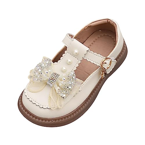 Girls' Lace Bow Rhinestone Closed Toe Sandals Soft Bottom Casual Shoes Non Slip Suitable with Little Girl Flip Flops (White, 32)
