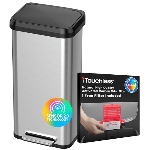 iTouchless 20 Gallon SoftStep 2.0 Kitchen Trash Can with AbsorbX Odor Absorber, Large Stainless Steel Step Pedal Garbage Bin with Next Gen Quiet Close Lid Technology for Home, Office, Business, Garage
