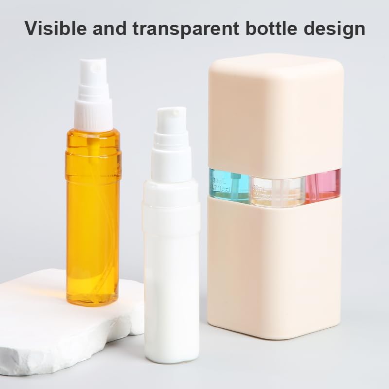 4-in-1 Travel Bottle Set Leak-Proof & TSA Approved - 50ml Refillable Containers Kit for Shampoo, Conditioner, Lotion - Portable Toiletry Accessories with Labels & Storage Box (Beige)