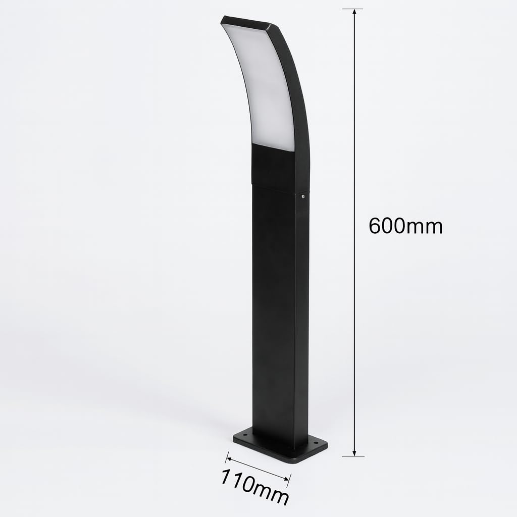 Dopa Dopastore Lampione da Terra Curvo per Esterno LED 12W Altezza 60CM Paletto Moderno Design Sporgente Nero per Esterno IP65