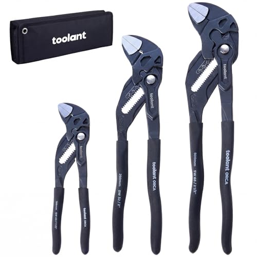 Image of toolant 7&10&12-INCH Plier Wrench, CR-V Construction Adjustable Wrench With Pouch, Black Finish Smooth Jaw Pliers, Parallel Jaws with Comfortable Grips