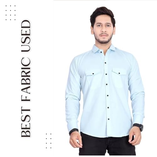 Image of Men's Cotton Spread Collar Full Sleeve Regular Fit Solid Casual Shirt with Double Pockets - Stylish Comfortable Shirt for Everyday Wear