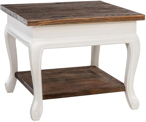 CLP Table Basse en Bois carrée 60x60 cm Thordis, Table de Salon avec 2 Niveaux avec Rangement, Table d'appoint Petite Shabby Chic Rustique, Couleur:Marron foncé, Taille:60x60 cm