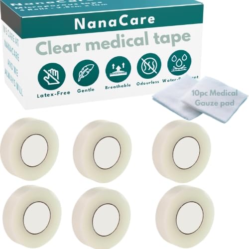 Clear Medical Tape Waterproof, 6 Rolls 1.25cm x 9m - Hypoallergenic Surgical Tape For Wound Care, Dressings & Face, First Aid Waterproof Bandage For Sensitive Skin