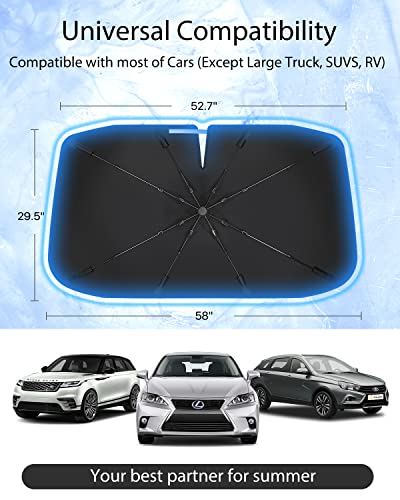 Nmoiss [2023 Upgrade] Car Windshield Sun Shade Umbrella - [Newest Reflective Coating] Protect Car From Sun Rays & Heat Damage Keep Cool And Protect Interior, Leather Umbrella Edge Don't Hurt Car #TOP5