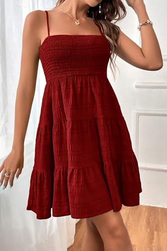 Image of HVEPUO Women Spaghetti Strap Sleeveless Smock Cami Mini Dress Summer Vacation Flowy Boho A Line Swing Short Dresses for Women