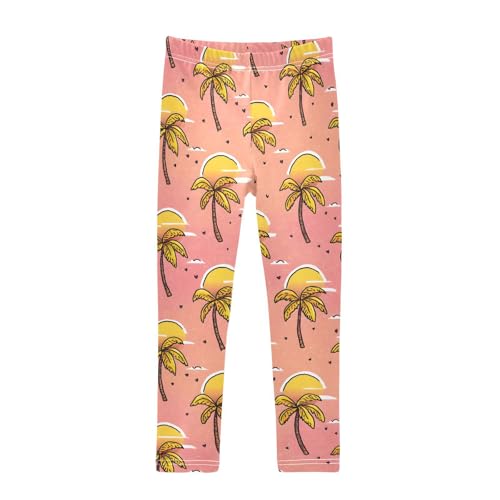 Palm Tree Sunset Pink Girls Leggings Soft Stretch Workout Yoga Dance Pants for Kids Casual Tights