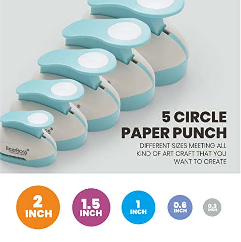 image for BearBoss 5 Circle Paper Punch, Handmade Scrapbook Paper Puncher, Diffe