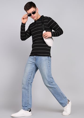 Image of INKKR Men Full Striped Polo Neck Cotton Blend T-Shirt