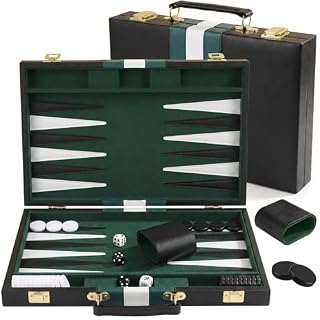 Backgammon de voyage PUYUKO, mallette cuir PU 28 cm