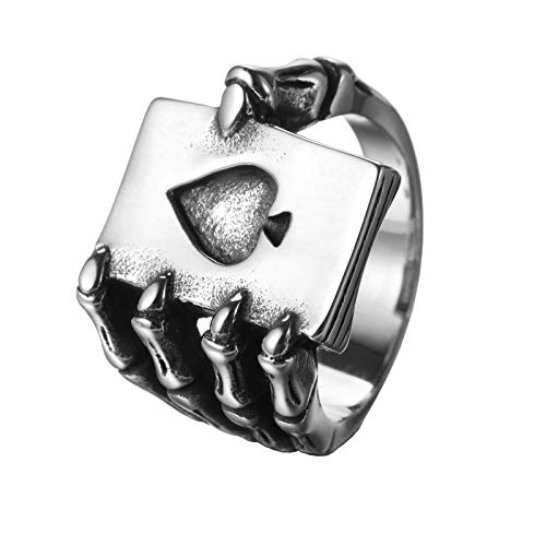 Bague porte-bonheur vintage pour homme style carte de poker et griffe gothique