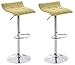 CLP Madison zestaw 2 stołków barowych z obiciem materiałowym, 2 x krzesło barowe z regulacją wysokości, z metalowym stelażem o wyglądzie chromu, kolor: zielony