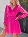 CUPSHE Womens Fall Wedding Guest Party Dress Long Sleeve V Neck Mini Dress Flowy Chiffon A Line Short Dresses Hot Pink, XL