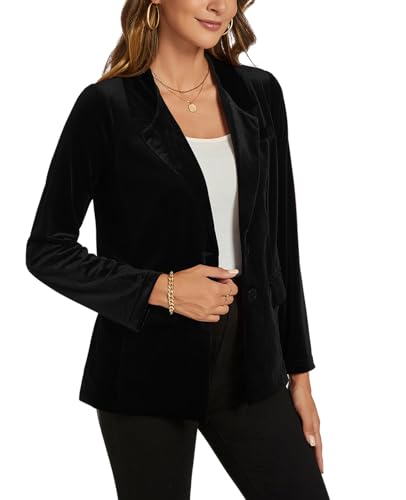 MINTLIMIT Womens Velvet Blazer Suit Jacket Long Sleeve Notched Lapel Button Coat Work Office Blazer Jacket with Pockets3
