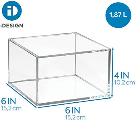iDesign 39630 Makeup Box with Lid, Medium Size Bathroom Storage Made of BPA-Free Plastic, Stackable Makeup Storage for Eyeshadows, Lipsticks, Cotton Swabs and More, Clear, 10 cm