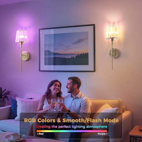 Image of DORESshop Battery Operated Wall Sconce Set of 2, Wireless Wall Light, 15 Color Rechargeable Wall Sconces, Sconce Wall Decor Set of 2 for Bedroom, Living Room, Nickel and Crystal, 24.6in