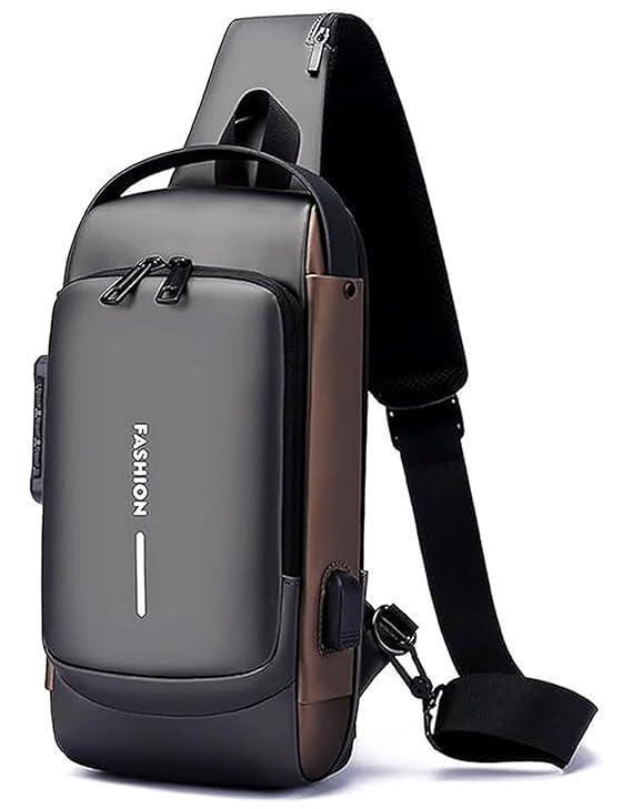 TEKCOOL Sling Bag For Man Women Waterproof Slim Unisex Crossbody Sling Bag with USB Charging Port Chest Backpack Men’s Shoulder Bag,Travel Handbag, Hard Shell Anti-Theft Bag