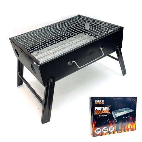 Lizzy BBQ Barbecue Grill | 35x27x17cm Portable Folding Legs Charcoal Barbecue Desk Tabletop Outdoor Stainless Steel Smoker BBQ for Camping Garden Terrace Outdoor Cooking Fun